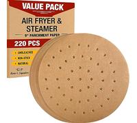 22 cm Air Fryer Round Parchment Paper Liners 220pcs, Steamer Paper by Baker’s Signature - Unbleached Bamboo Steamer Liners - Easy Cleanup, Will Not Burn or Curl, Non-Toxic & Convenient Packaging