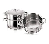 22 cm Euro Steamer Cookware Set with Glass Lid & Handles Stainless Steel Pan 3 Tier Pot CAPSULATED Bottom Prima Kitchen Home Cook Chef Healthy Veg Cooking Housewarming Gifts UK Free P&P