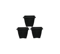 (22 cm set of 3) Black Square Plastic Venetian Flower Pot Pots Garden Plants Container Growing