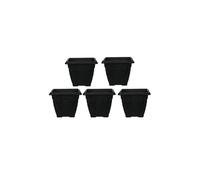 (22 cm set of 5) Black Square Plastic Venetian Flower Pot Pots Garden Plants Container Growing