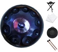 22" D Minor Handpan Drum, 10 Notes Steel Drum Percussion for Yoga/Meditation/Zen Education, Steel Tongue Drum with Soft Hand Pan Bag, 2 Mallets, Handpan Stand, Dust-free Cloth (Color : Purple)