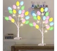 22'' Easter Eggs Tree with LED Lights Decorations Home for Kids and Adults, Easter Eggs White Twig Tree with Timer, Egg Holder, Happy Easter Party Decoration & Gift (Set of 2 (Warm White LED))