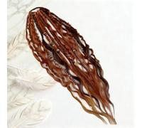 22" Elastic Dread Ponytail Hair Extension, Braided Boho Dread Ponytail Extension with Hair Tie, Long Viking Dreadlock Beads Ponytail with Beads & Charms (Red)