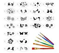 22 Face Painting Stencils For Kids, 6 Brushes, Reusable Face Painting Stencils, Temporary Tattoo Body Painting Stencils, For Holiday Party Makeup