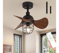22" Farmhouse Ceiling Fans with Lights Retro, 6 Speeds Caged Indoor Vintage Small Fan Lights Ceiling with Remote Control, Timer, Reversible DC, 3 Wood Effect Blades for Bedroom(E27 Bulb Not Included)