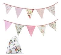 22 Feet Fabric Bunting Banner 24 Pieces Vintage Bunting Pennant Flags Reusable Cotton Triangle Banner Flag Garland for Wedding Birthday Party Baby Shower Home Garden Decoration, Pink