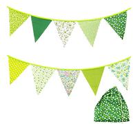 22 Feet Fabric Bunting Banner 24 Pieces Vintage Bunting Pennant Flags Reusable Cotton Triangle Banner Flag Garland for Wedding Birthday Party Baby Shower Home Garden Decoration, Green
