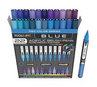 22 Flexible Brush Tip Acrylic Paint Pens Markers Set 1-7mm Line for Rock Painting, Brush Lettering, Glass, Mugs, Wood, Metal, Canvas, Fabric, Plastic. Non Toxic Waterbased Quick Drying Assorted Blue