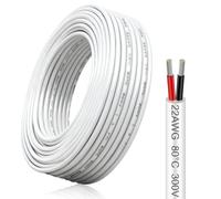 22 Gauge 10M/32.8ft Electrical Wire 2x0.3mm², 2 Core Extension Cable, 22 AWG Flexible 5V/12V/24V/300V Outdoor Cable, White Low Voltage Tinned Copper Wire