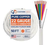 22 Gauge Wire (22 AWG) - 12 Conductor Stranded Copper Shielded Cable - UL Listed 22/12 Home Electrical Wire - Low Voltage Up to 300V - CL3P Fire-Rated Plenum Jacket - USA Made (50ft - White)