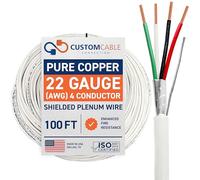 22 Gauge Wire (22 AWG) - 4 Conductor Stranded Copper Shielded Cable - UL Listed 22/4 Home Electrical Wire - Low Voltage Up to 300V - CL3P Fire-Rated Plenum Jacket - USA Made (100ft - White)