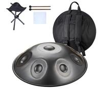 22'' Handpan Drum, 9/10/ 12 Notes Hand Pan Percussion Instrument D Minor 432HZ /440 HZ Steel Handpan Drums With Tripod,for Musical Education,Meditation(Black,12 Notes(440HZ))
