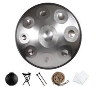 22 In Steel Tongue Drum, 9Notes D Minor Kurd Steel Hand Pan Drums, Tank Drum with 2 Mallets + Carry Bag + Portable Stand + Woven Rattan Percussion Instrument-Silver