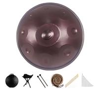 22 In Steel Tongue Drum, 9Notes D Minor Kurd Steel Hand Pan Drums, Tank Drum with 2 Mallets + Carry Bag + Portable Stand + Woven Rattan Percussion Instrument-Purple