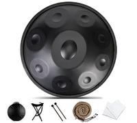 22 In Steel Tongue Drum, 9Notes D Minor Kurd Steel Hand Pan Drums, Tank Drum with 2 Mallets + Carry Bag + Portable Stand + Woven Rattan Percussion Instrument-black