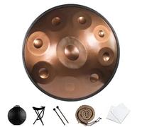 22 In Steel Tongue Drum, 9Notes D Minor Kurd Steel Hand Pan Drums, Tank Drum with 2 Mallets + Carry Bag + Portable Stand + Woven Rattan Percussion Instrument-gold