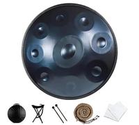 22 In Steel Tongue Drum, 9Notes D Minor Kurd Steel Hand Pan Drums, Tank Drum with 2 Mallets + Carry Bag + Portable Stand + Woven Rattan Percussion Instrument-blue