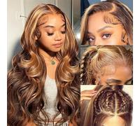 22 Inch 4/27 Ombre Highlight Human Hair Wig For Black Women,180% Density Honey Blonde Colored 13x4 Body Wave HD Lace Front Wigs Human Hair Pre Plucked With Baby Hair