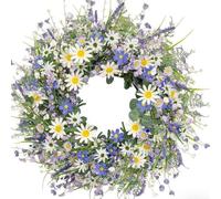 22 Inch Artificial Spring Wreath for Front Door, Daisy and Lavender Flower Wreath, Spring Summer Door Decor for Farmhouse, Porch, Wall, Home Seasonal Decoration