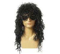 22 inch Curly Mullet Wigs for Men 70 80s Black Synthetic Deep Wave Wig