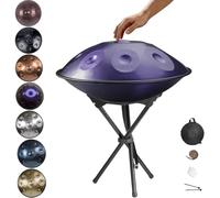 22 Inch D Kurd Handpan Drum - 9/10/12 Notes Steel Hand Pan Percussion Instruments With Bag And Stand, Harmonic Percussion For Yoga and Performance(F,432HZ/10Note)