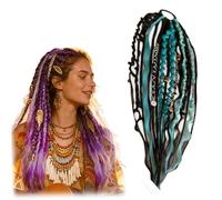 22-Inch Elastic Dread Ponytail Hair Extension, Boho Dreadlock Extension with Handcrafted Beads Charms, Quick Install for Music Festival Travel & Daily Wear(Green)