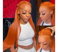22 Inch Ginger Orange Lace Front Wigs Human Hair Straight 13x4 Transparent Lace Frontal Wig for Women Glueless Wear and Go Ginger Wigs Human Hair 350# Colored Straight Wig