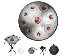 22 Inch Hand Pan Drum for Adults In D Minor Handmade Steel Drum 9/10/12 Notes Drum Set Ideal for Yoga Meditation, Sound Healing & Performances Music Therapy(Gold-Silver,440HZ/10Note)