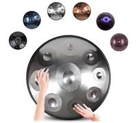 22 Inch Handpan 440/432 Hz Steel Drum, 9/10/12 Note D Minor Percussion Drum Golden Handpan with Soft Bag, Stand, Mallets for Sound Healing, Yoga(Silver,432hz 9 Notes)