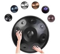 22 Inch Handpan 440/432 Hz Steel Drum, 9/10/12 Note D Minor Percussion Drum Golden Handpan with Soft Bag, Stand, Mallets for Sound Healing, Yoga(Black,440hz 9 Notes)