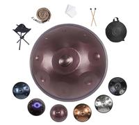 22 Inch Handpan Drum 9/10/12 Notes Instrument Hand Pan with Stand Hand Pan Bag Mallets 432/440Hz Hand-Tuned Steel Percussion Instrument for Meditation Yoga Sound Healing(Purple,440HZ/9Note)
