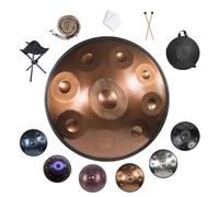 22 Inch Handpan Drum 9/10/12 Notes Instrument Hand Pan with Stand Hand Pan Bag Mallets 432/440Hz Hand-Tuned Steel Percussion Instrument for Meditation Yoga Sound Healing(Gold,432HZ/10Note)
