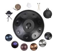 22 Inch Handpan Drum 9/10/12 Notes Instrument Hand Pan with Stand Hand Pan Bag Mallets 432/440Hz Hand-Tuned Steel Percussion Instrument for Meditation Yoga Sound Healing(Black,432HZ/10Note)