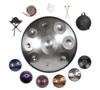 22 Inch Handpan Drum 9/10/12 Notes Instrument Hand Pan with Stand Hand Pan Bag Mallets 432/440Hz Hand-Tuned Steel Percussion Instrument for Meditation Yoga Sound Healing(Silver,432HZ/10Note)