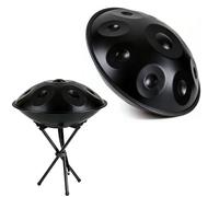 22 Inch Handpan Drum D Minor Steel Drum Percussion Instrument for Adults 9/10/12 Notes 432Hz/440Hz Handpan for Meditation Yoga Music Performance with Soft Bag Mallet Stand(Black,440HZ/10 Note)