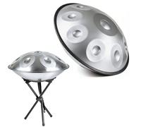 22 Inch Handpan Drum D Minor Steel Drum Percussion Instrument for Adults 9/10/12 Notes 432Hz/440Hz Handpan for Meditation Yoga Music Performance with Soft Bag Mallet Stand(Silver,432HZ/12 Note)