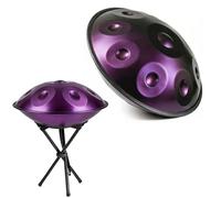 22 Inch Handpan Drum D Minor Steel Drum Percussion Instrument for Adults 9/10/12 Notes 432Hz/440Hz Handpan for Meditation Yoga Music Performance with Soft Bag Mallet Stand(Dark purple,440HZ/12 Note)