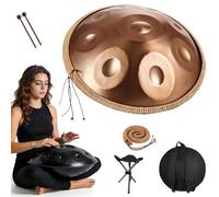 22 Inch Handpan Drum in D Minor Kurd - 432Hz/440Hz Professional Steel Drum for All Skill Levels with 9/10/12 Notes, Stand, Bag & Mallets for Meditation, Therapy & Performance(Gold,432HZ/12Note)