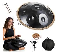 22 Inch Handpan Drum in D Minor Kurd - 432Hz/440Hz Professional Steel Drum for All Skill Levels with 9/10/12 Notes, Stand, Bag & Mallets for Meditation, Therapy & Performance(Black,440HZ/10Note)