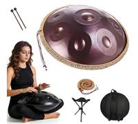 22 Inch Handpan Drum in D Minor Kurd - 432Hz/440Hz Professional Steel Drum for All Skill Levels with 9/10/12 Notes, Stand, Bag & Mallets for Meditation, Therapy & Performance(Purple,440HZ/10Note)