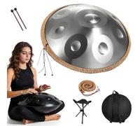 22 Inch Handpan Drum in D Minor Kurd - 432Hz/440Hz Professional Steel Drum for All Skill Levels with 9/10/12 Notes, Stand, Bag & Mallets for Meditation, Therapy & Performance(Silver,440HZ/12Note)