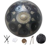22-inch Handpan Drum Instrument In D Minor Steel Hand Drum Harmonic Percussion Hand Pan Drum With Carry Bag Tripod 2 Hang Drum Mallet Great For Sound Healing Meditation, Black, 12 Notes