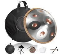 22-inch Handpan Drum Set, 9/10/12 Note Steel Hand Pan, 432Hz/440Hz Hand Pan, with Soft Bag Stand & Mallets, for Yoga, Meditation, Sound Healing, and Live Performances(Gold-Silver,432HZ/10Note)