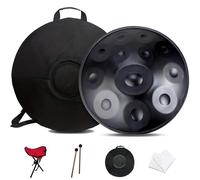 22 Inch Handpan Drum Sets, 432Hz/440Hz Steel Hand Pan Percussion Instruments, 9/10/ 12 Notes Stainless Steel Hand Pan Drums For Musical Education Entertainment Meditation Yoga Zen Gifts(A,9 notes(432H