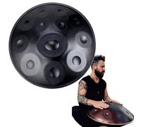 22-Inch Handpan Steel Drum in D Minor, 12 Notes, Percuss Instrument for Mtat, Yoga, Sound Healing - Black, 440Hz Tuned, Perfect for Relaxat and Mindfulness