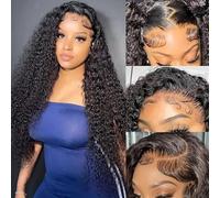 22 Inch Human Hair Wigs for Women Human hair Curly Wig13x4 Lace Front Wigs for Black Women 100% Brazilian Real Hair 180 Density Natural Black.