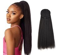 22 Inch Kinky Straight Drawstring Ponytail Extensions Clip in Yaki Straight Hairpieces Drawstring Long Ponytail for Women Girls Darkest Brown
