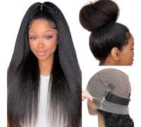 22 Inch Kinky Straight Hidden Strap Invisi-Drawstring 220% Density 360 HD Full Lace Front Wigs Human Hair Pre Plucked Pre Cut Yaki 360 Frontal Glueless Wigs Human Hair Can make high ponytail&bun