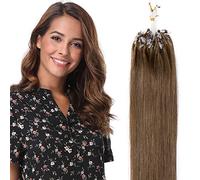 22 inch Micro Loop Human Hair Extensions 100 Strands 100% Remy Invisible Micro Ring Beads Real Hair Extensions Straight (50g,0.5g/s,#6 Light Brown)
