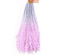 22 Inch Ombre Boho Box Braids Pre Looped Goddess Crochet Braids with Curly Ends 3 Packs Bohemian Braiding Hair Extensions for Women (Grey-Purple)